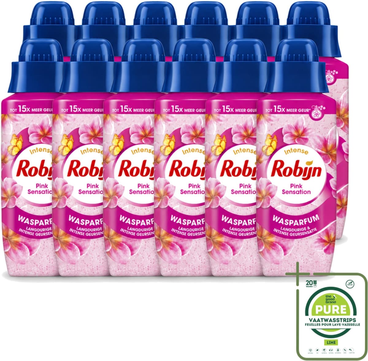12 x Robijn – Wasparfum – Intense Pink Sensation – 342 ml - Grootverpakking - Vaatwasstrips - Wasparfum - Wasgeur - Geurboost - Wasmiddel - Wasgeur Intensief — afbeelding 1
