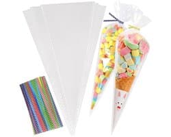 Snoepzakken - Transparant - 16 x 30 cm - Voedselveilige Cellofaan Kegelzakken - Voor Feesten en Snacks