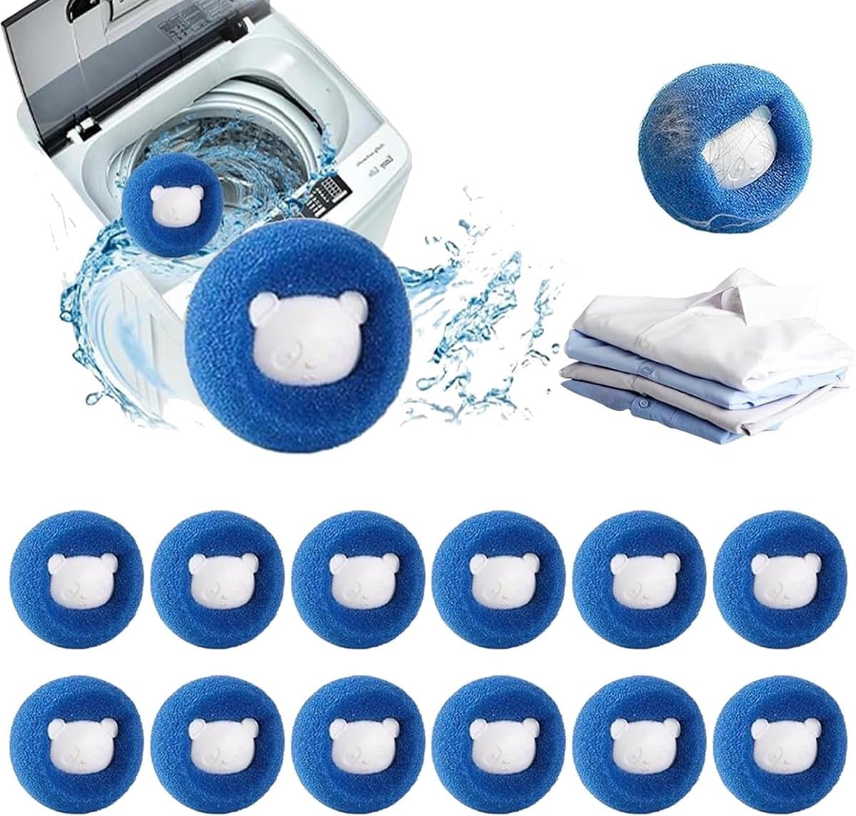 12 stuks haarvangers voor wasmachine, herbruikbaar, om haar op te vangen in de wasmachine, ballen voor wasmachine, voor honden, katten, pluche in de wasmachine — afbeelding 1