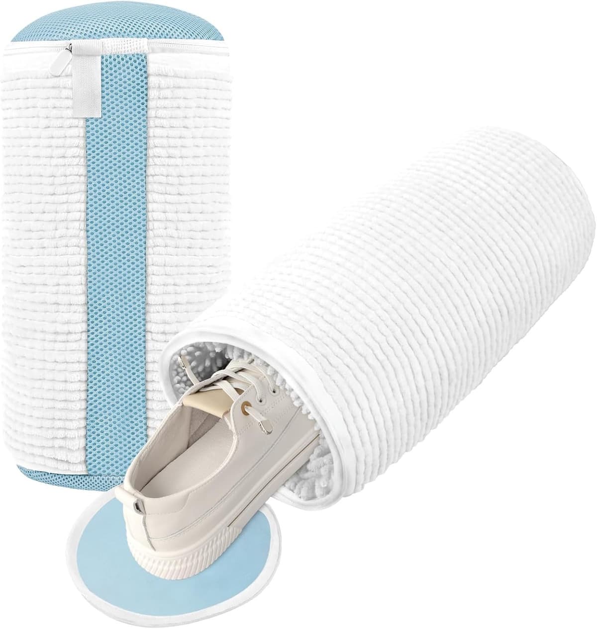 2 Stuks Waszakken voor Schoenen, 360° Waszak voor Sneakers, Tennis- en Canvas Schoenen met Verborgen Rits (Wit) — afbeelding 1
