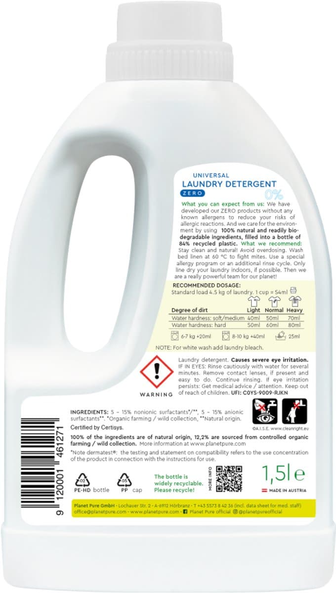 Planet Pure Wasmiddel vloeibaar universeel 0% zero 1500 Milliliter — afbeelding 1