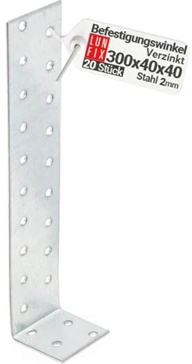 20 Stuks Platte Stalen Betonankers - Voor Verankering van Hout in Beton | Bevestigingshoek 300 mm x 40 mm — afbeelding 1