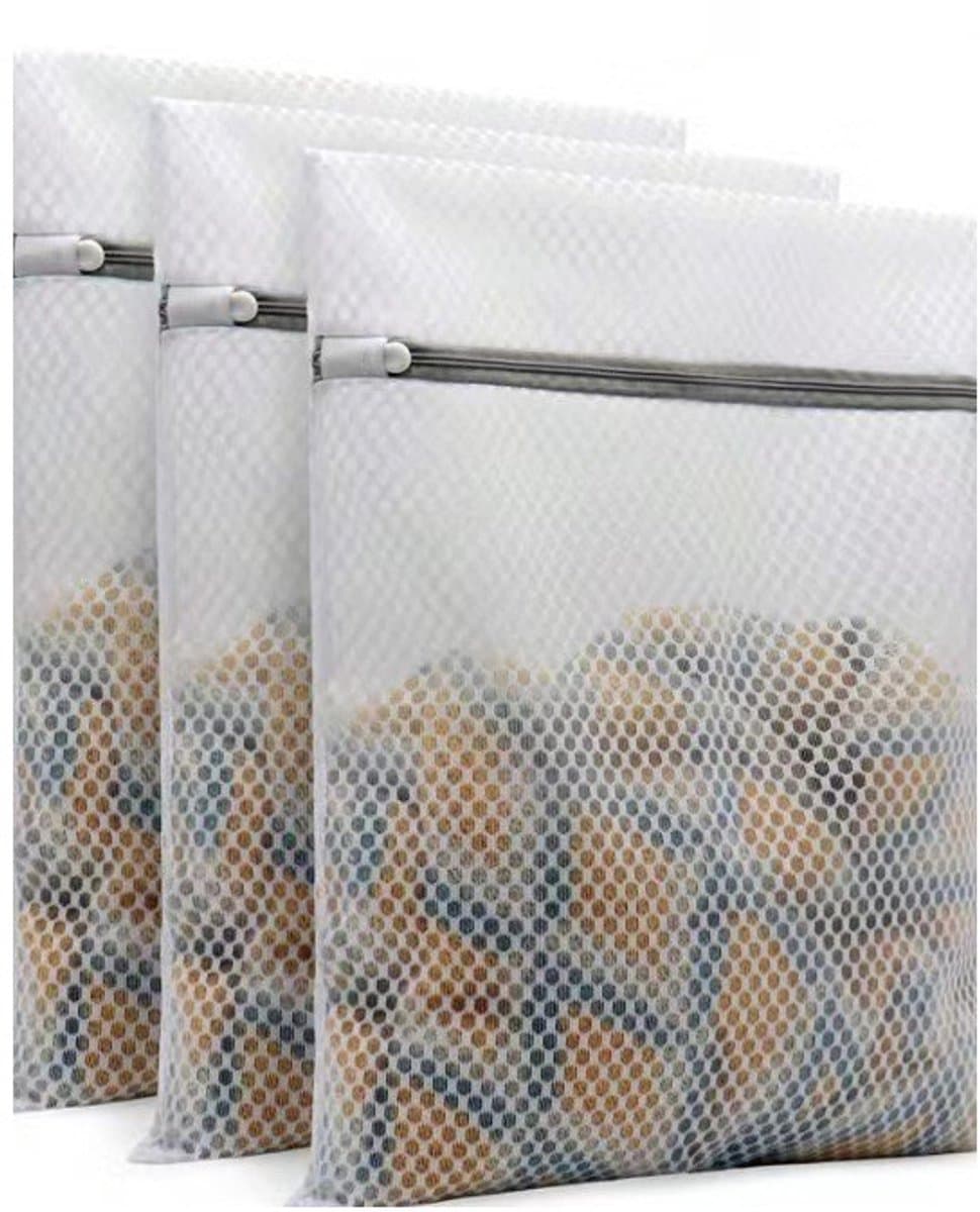 3-delige waszak - Waszak van gaas - wasnet - waszakken voor wasgoed - Wasfilter voor de wasmachine - Polyester - Wit — afbeelding 1