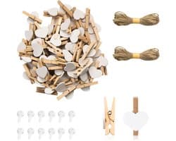 Mini Houten Wasknijpers met Jute Touw en Ophanghaken voor Foto's en Decoratie