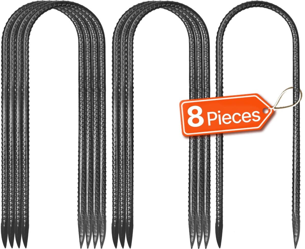 Grondankers - U-vorm Grondpennen & Tentharingen - Afmeting 30,5 x 8,2 cm - Diameter 8 mm - Verzinkt Staal - Voor Tenten, Luifels & Trampolines - Set 8 Stuks — afbeelding 1