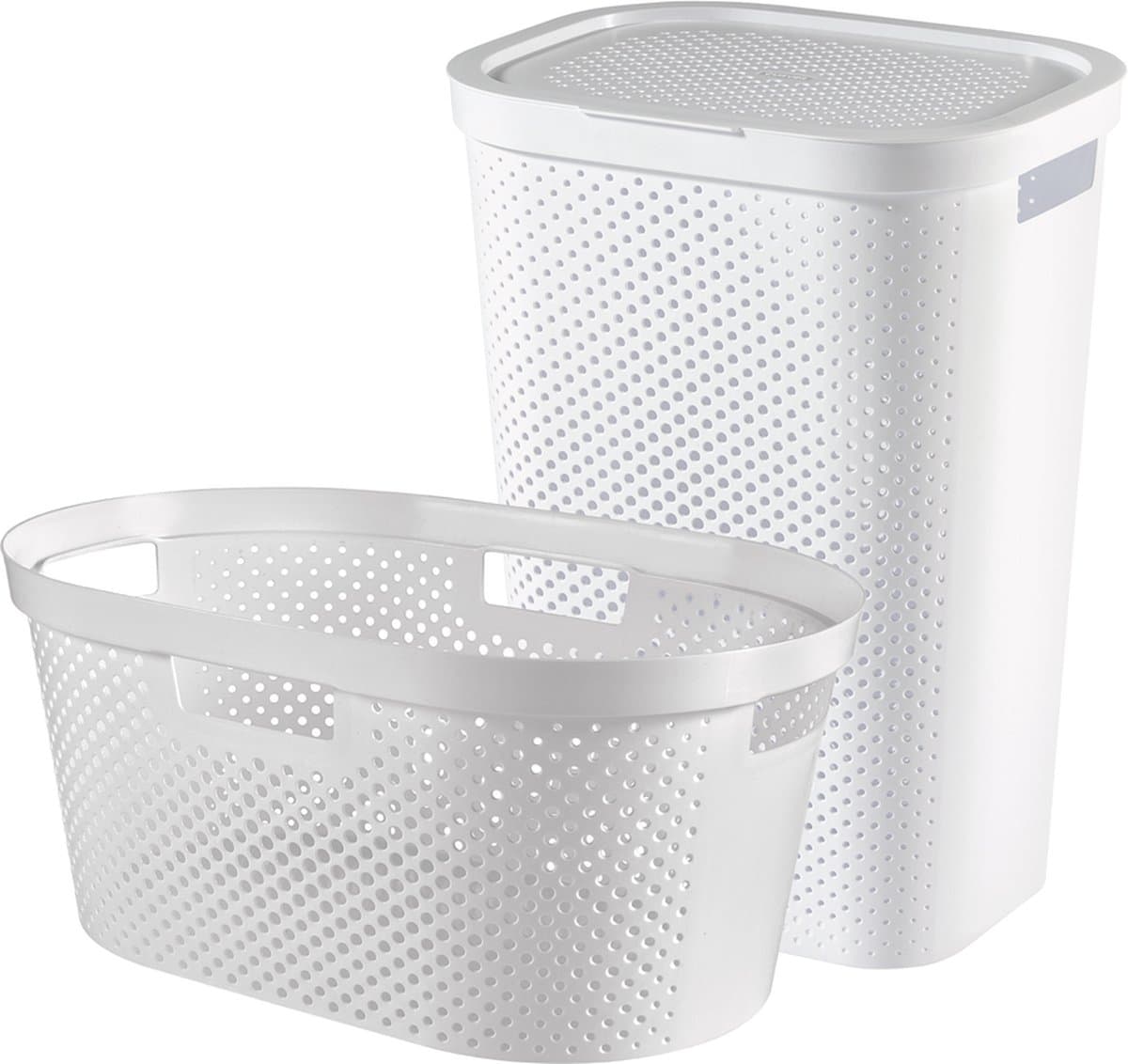 Curver Infinity Recycled Wasmand met deksel 60L + Wasmand 40L - Wit — afbeelding 1