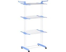 Gran Vida® - Droogrek - Ruimtebesparend - Stabiele Constructie - Veelzijdig - Handig Met Wielen - Blauw/Wit