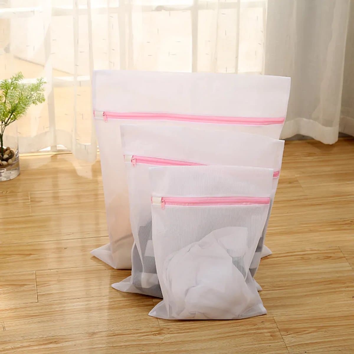 Waszakje/wasnetset, Geschikt voor delicate kledingstukken zoals overhemden, kousen, bh's, ondergoed en sokken (fijn en grofmazig), Geschikt voor ritssluiting. — afbeelding 1
