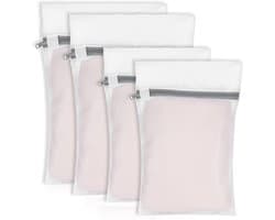 Thijox - 4 stuks wasnet voor wasmachine, waszakken met ritssluiting, 2 maten (30x40 cm, 20x30 cm), wit polyester, voor blouses, beha, ondergoed, sokke