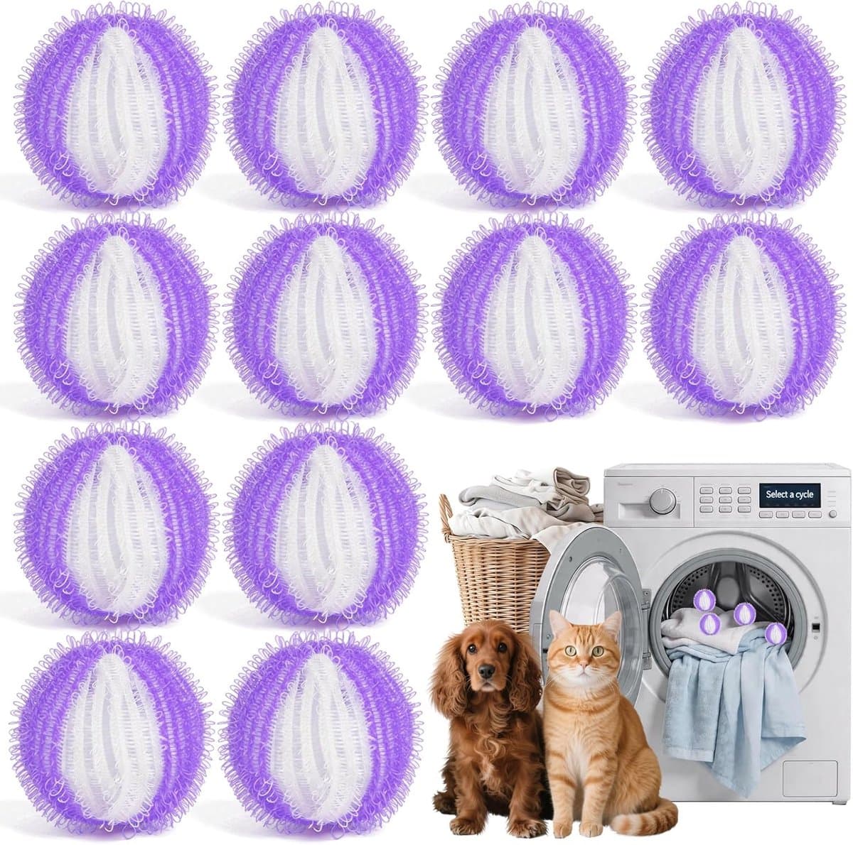 Harenvanger voor de wasmachine, 12 stuks, hergebruikbare harenvanger voor de wasmachine, harenvanger voor kleding, wasgoed en beddengoed (12 stuks, paars en wit) — afbeelding 1