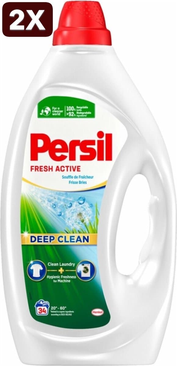 2 x Persil Fresh Active - Vloeibaar Wasmiddel - Witte en Gekleurde Was - Frisse Bries - 34 Wasbeurten — afbeelding 1