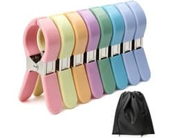 Set van 8 Grote Handdoek Klemmen voor Strandbedden, Winddichte Kledingknijpers van RVS voor Handdoeken, Badlinnen en Beddengoed met Reiszak