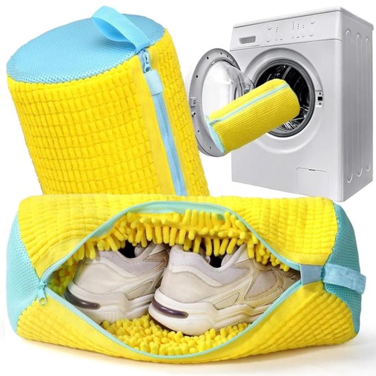 Waszak voor schoenen – waszak voor schoenen met villositeiten, schoenentas voor wasmachine met ritssluiting, herbruikbaar, waszakken voor sneakers (geel/verpakking van 2) — afbeelding 1