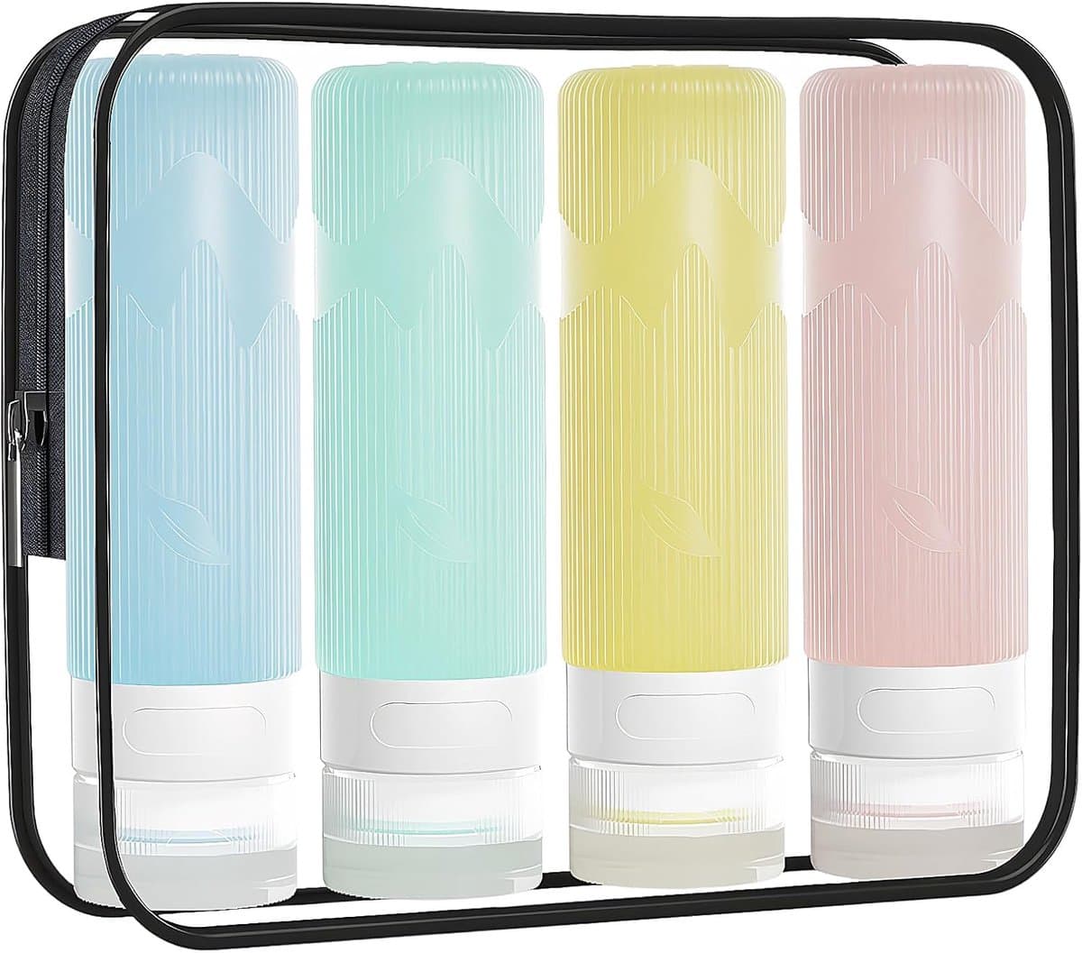4 stuks reiscontainers, comprimeerbare siliconen slangen, BPA-vrije container, reisflessen met transparante zak, reisfles van siliconen, 90 ml, voor shampoo, lotion, cosmetica — afbeelding 1