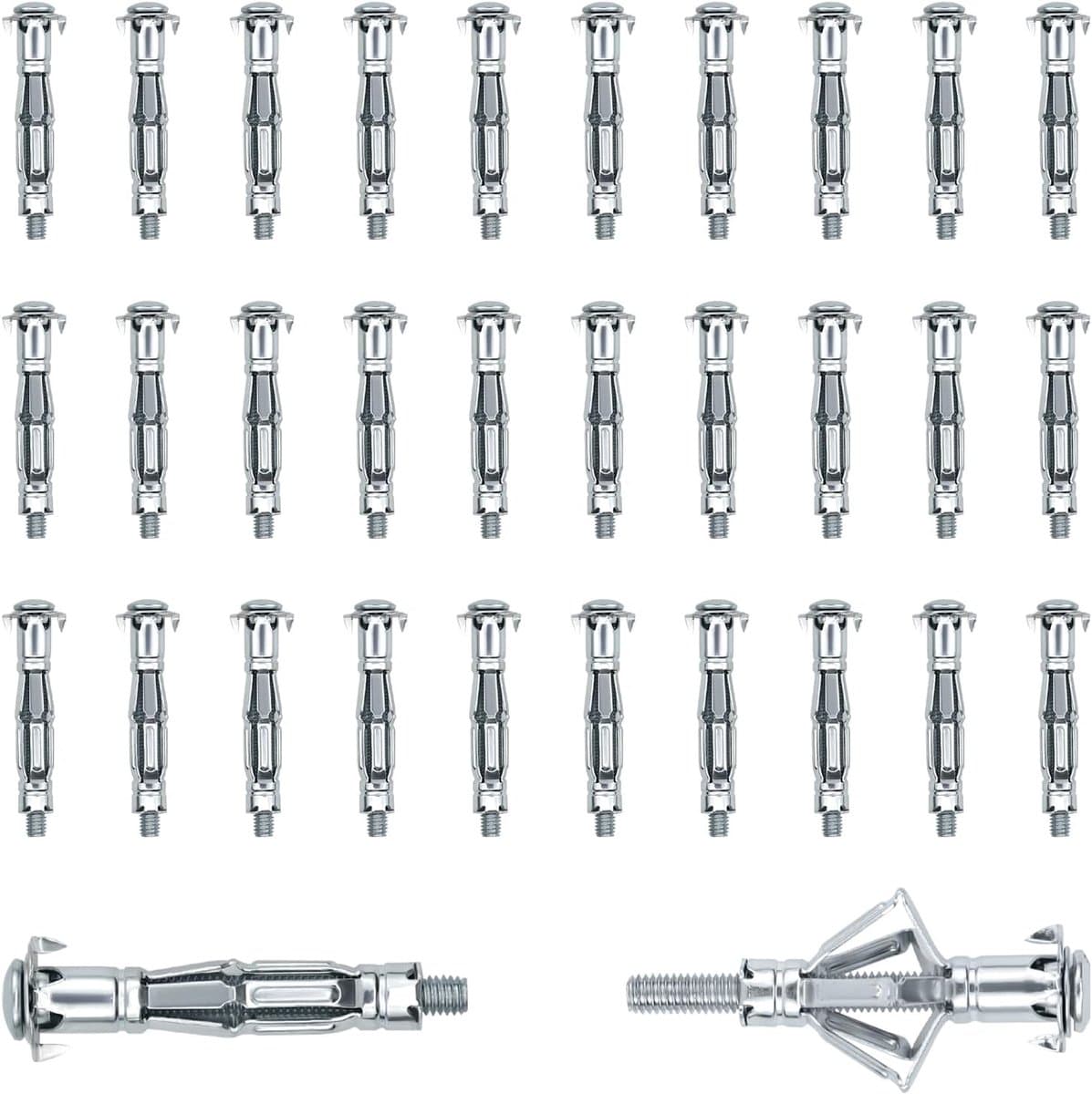 Hollewandankerset, M6 x 52 mm hollewandankers, gegalvaniseerde metalen ankers, expansieankers met schroeven, metalen hollewandankers, expansiemoeren voor gipsplaatbevestiging — afbeelding 1