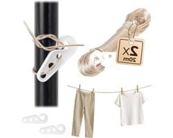 Waslijn Set - Waskoord - Kleding Drogen - Extra Sterke Kern - 2x 20 Meter - Transparant