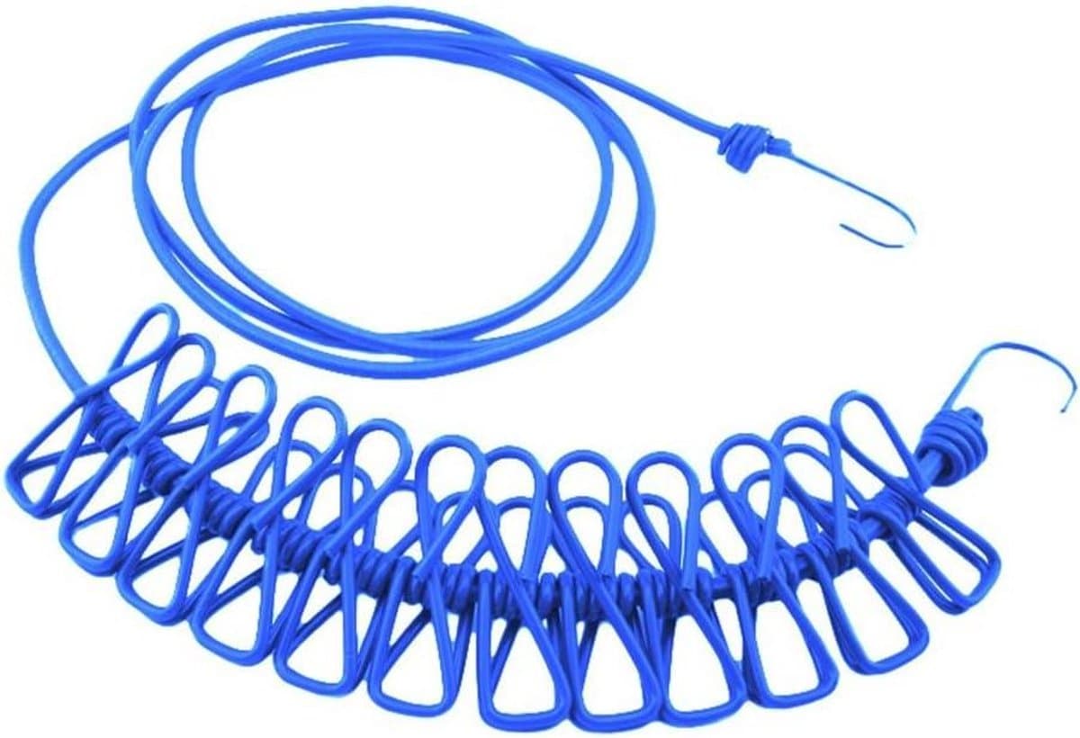 Reis Waslijn - Kledinglijn Klemmen - Kleding Drogen - Elastisch Verstelbaar - 3 Meter - Blauw — afbeelding 1