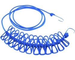 Reis Waslijn - Kledinglijn Klemmen - Kleding Drogen - Elastisch Verstelbaar - 3 Meter - Blauw