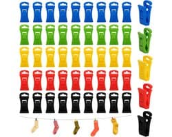 Set van 50 sokkenklemmen, kleurrijke sokkenhouders met haken voor wasmachine en droger, antislip sokkenclip om te organiseren, op te hangen en te sorteren
