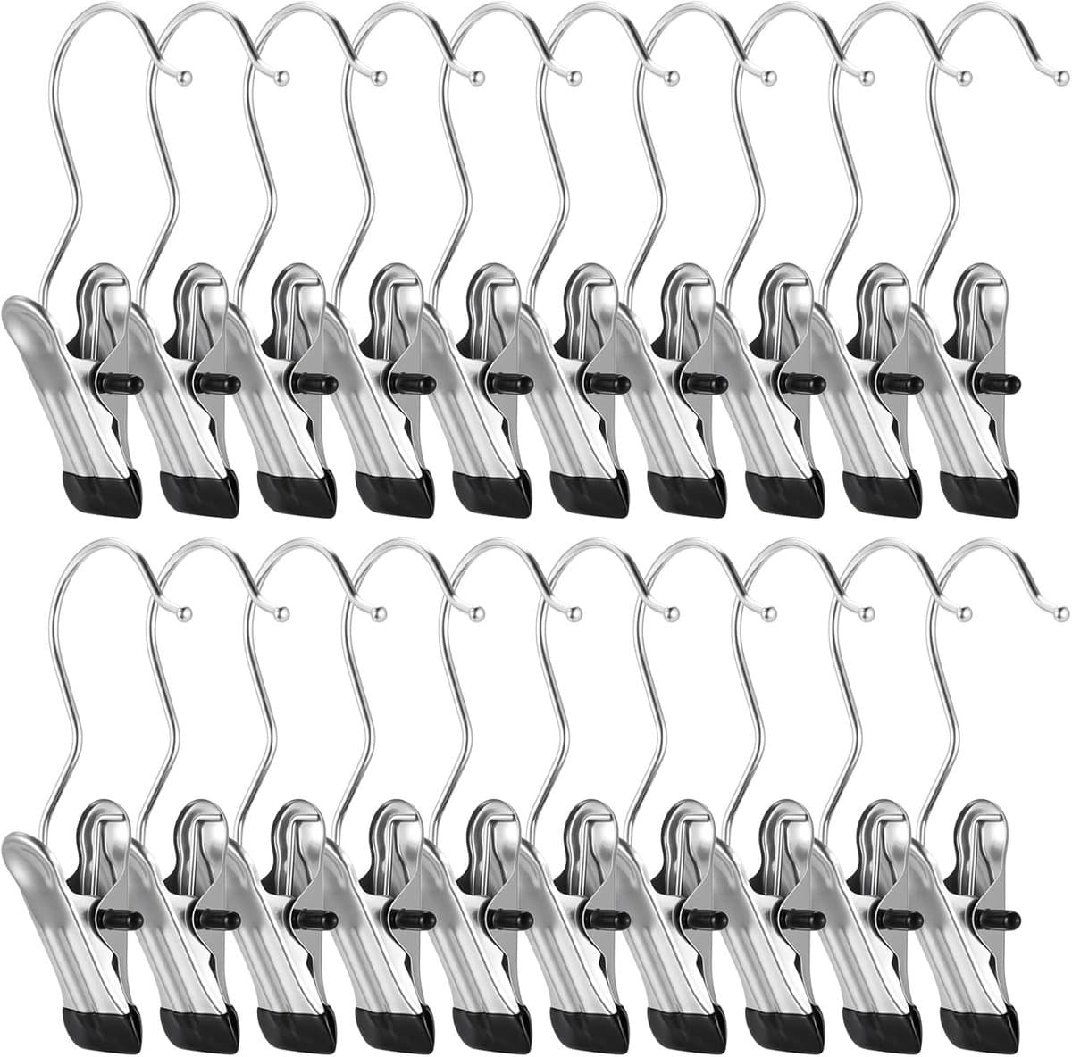 SnelShoppen - 26 Stuks RVS Kledingknijpers met Haak, Roestvrijstalen Wasknijpers, Antislip Kledinghanger Clips, 360° Draaibare Klemmen voor Schoenen, — afbeelding 1