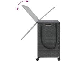 Wasmand – Wassorteerder – Wasbox – Opvouwbare Wasmand – Waszak – Met Wielen – Handgeweven Rattan – 66 x 35 x 60 cm