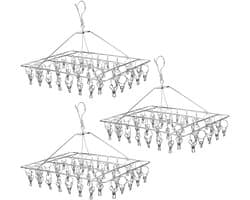 Omgoods - Set van 3 Roestvrijstalen Sokkenhangers met 120 Clips - Winddicht en Draaibaar