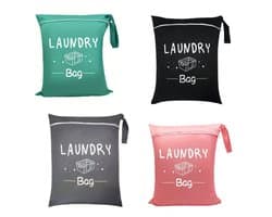 Waszakken - Set van 4 - Waterdicht Oxford-doek - Waszakken - Met ritssluiting - Draagbaar - Grote capaciteit - 38 x 48 cm - Zwart/Roze/Groen/Grijs