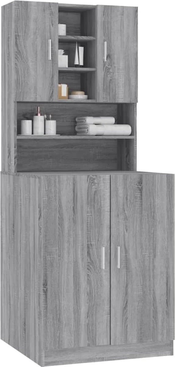 Wasmachine ombouw - Kast - Opbouwmeubel - Verhoger - Wasmachine meubel - Opbergkast - Hout - Grijs Sonoma — afbeelding 1