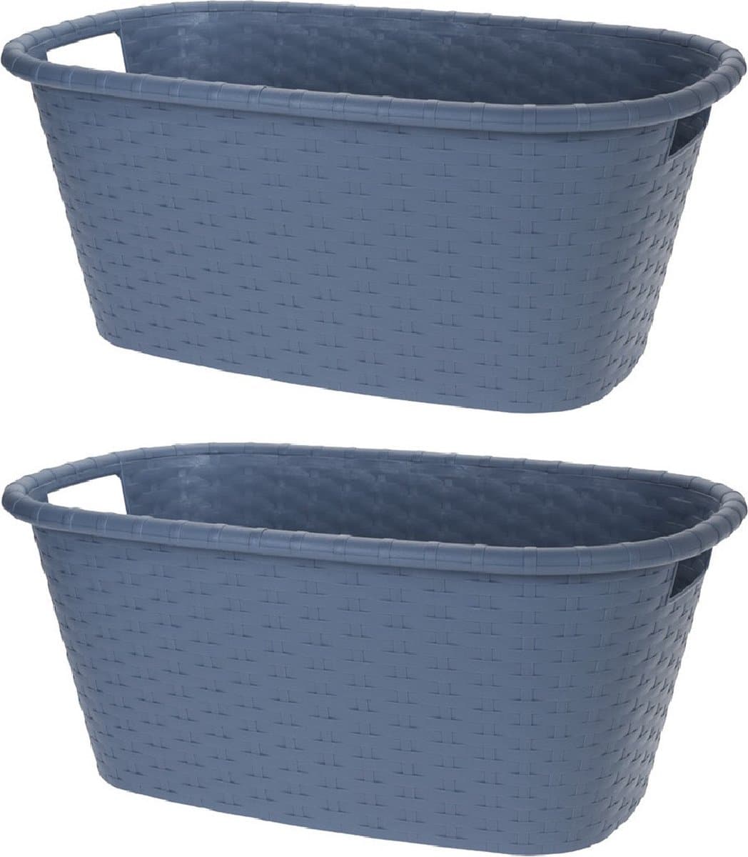 2x Grijsblauwe wasmanden 35 liter 60 x 40 x 25 cm - Kunststof/plastic draagmand - De was doen huishoudartikelen - Wasmanden/wasgoedmanden — afbeelding 1