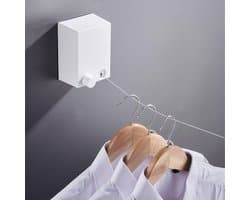 Bewello - Waslijn Uittrekbaar - Waslijndraad met stalen kern - Wasdraad - Wasrek alternatief - Roldrooglijn - Uittrekbare Waslijn - 4,2 m drooglengte - Keuze uit Lijmen of Boren - Wit