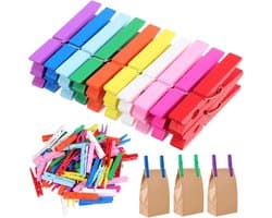 Pack of 100 Coloured Clothespins Christmas Clips Natural Wood Closing Needles Multi Clips for Hanging Clothes Pictures Wooden Clothes Pegs Decorative Clips