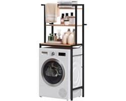 MakkelijkMooi Wasmachine Kast Zwart/Bruin - Opbergkast Badkamer&Toilet - Stellingkast Metaal - Wasmachine Ombouw - 162 x 67 x 40