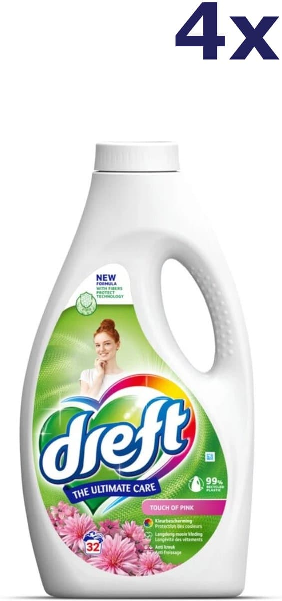 Dreft Vloeibaar Wasmiddel Touch of Pink 32 Wasbeurten - 4 x 1,4 liter - Voordeelverpakking — afbeelding 1