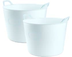Plasticforte Flexibele kuip of emmer - 2x - ijsblauw - 42 liter - stevig kunststof - 45 x 38 cm - Afvalbak - Wasmand - Opbergmand - Voedsel geschikt