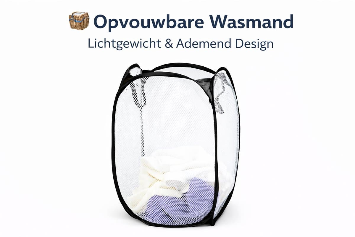 Wasmand Opvouwbaar 36x36x59 cm – Waszak met Stalen Frame & Gaas – Lichtgewicht Wasbox met Handvatten – Zwart/Wit — afbeelding 1