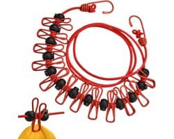 Reis Kledinglijn - Waslijn met Clips - Drogen van Kleding - Windproof en Antislip - Tot 3.7 Meter - Rood
