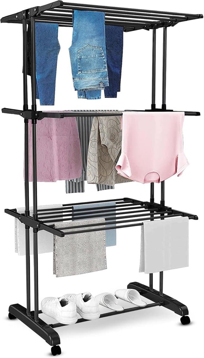 Opvouwbaar droogrek - Wasrek toren - Kleding drogen - Grote droogcapaciteit - 72 x 50 x 172 cm - Zwart — afbeelding 1