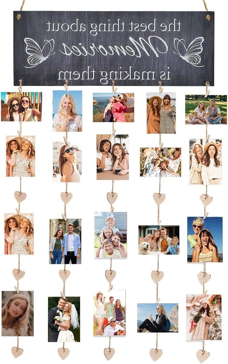 Fotohouder met wasknijpers, 6 touwen van 90 cm + 10 clips + 5 harten, licht en robuust, verstelbare ophanging - ShopVlot — afbeelding 1