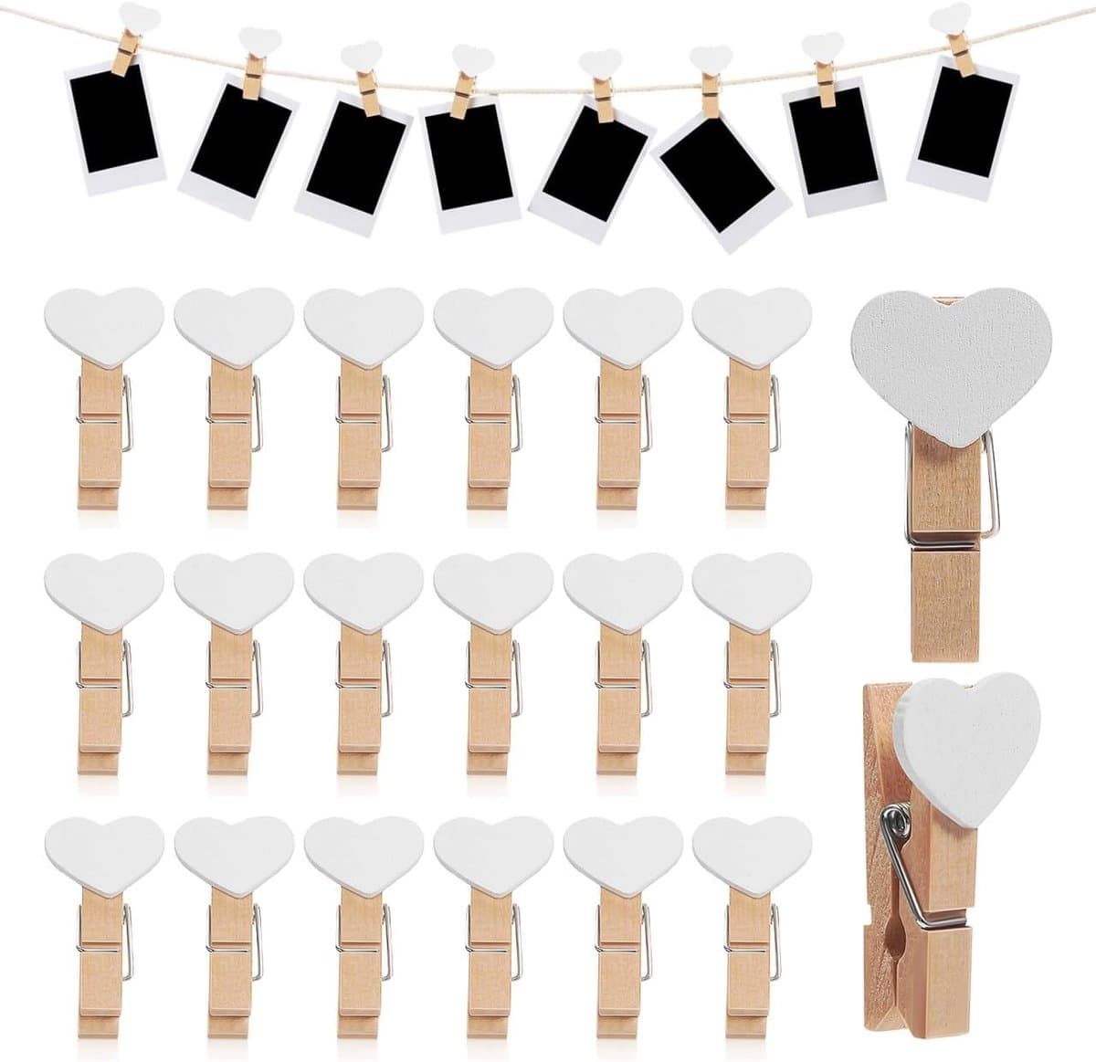 Set van 20 Houten Hart Kledingknijpers - Mini Clips voor Foto's, Creatieve Projecten en Decoraties, Lichtgewicht en Duurzaam voor Feesten en Gezinsgebruik — afbeelding 1