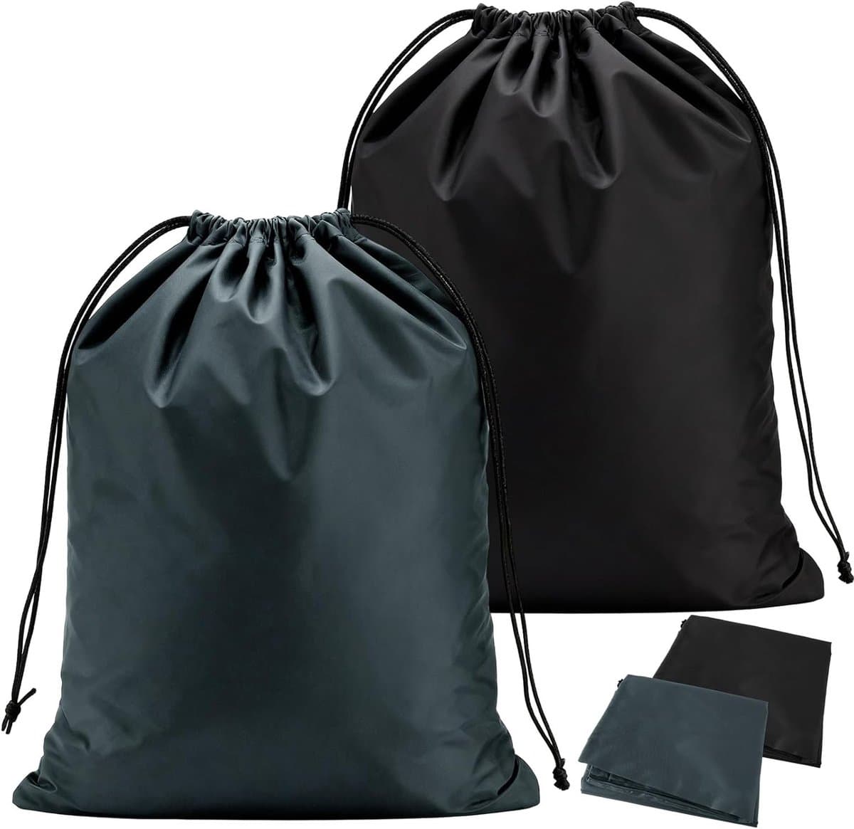 SnelShoppen - 2 Pack Grote Waszakken 36 x 24 Inch | Waterdichte Vouwbare Waszak met Trekkoord voor Camping, Reizen en Slaapzaal - Zwart en Grijs | 120 — afbeelding 1