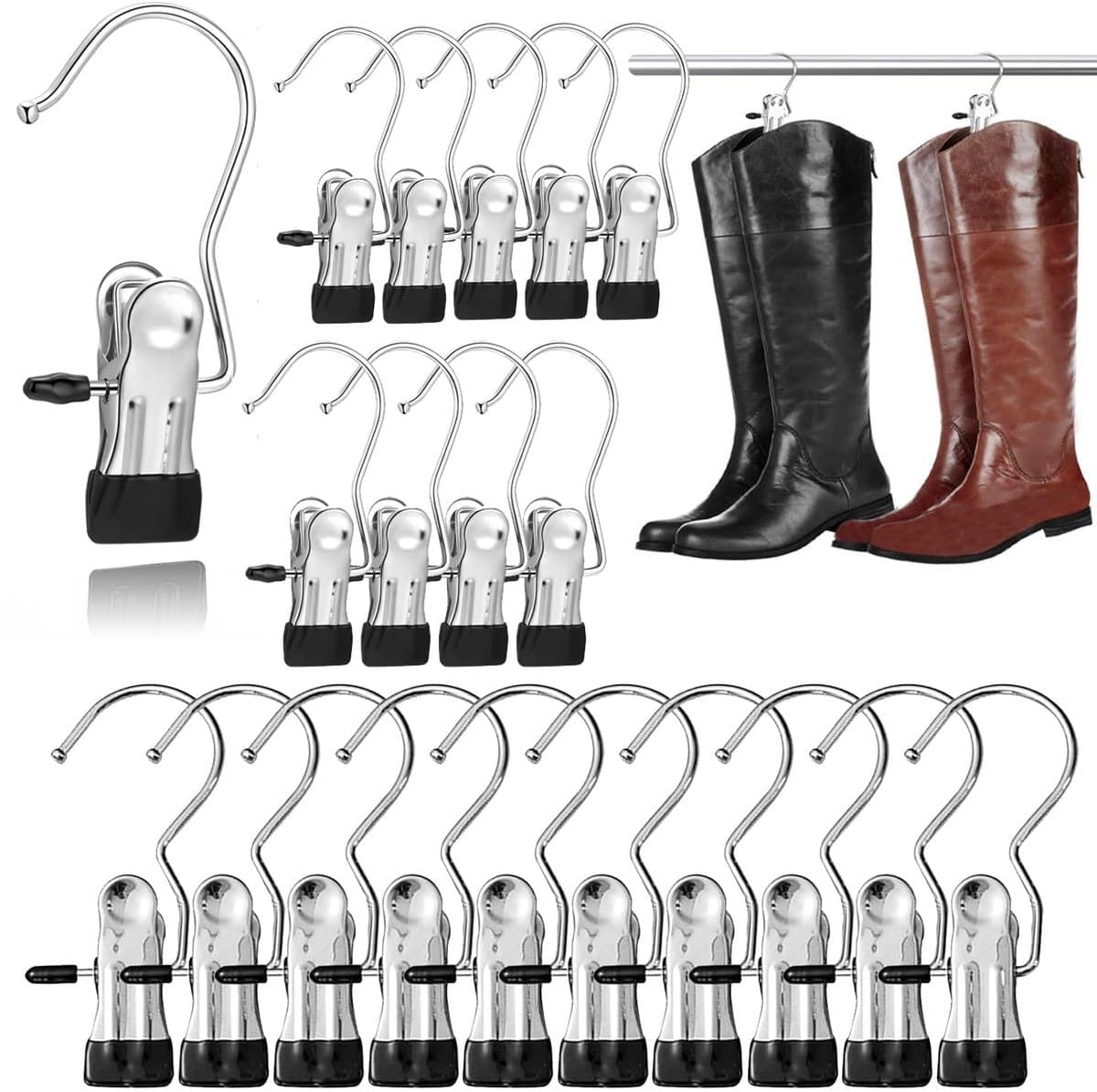 Dailygoods- Kleerhanger 20 stuks - Antislip Kledinghanger - Draagbare Wasknijpers - Roestvrij Staal - 360° Draaibare Haak - Verstelbare Rubberen Clip — afbeelding 1