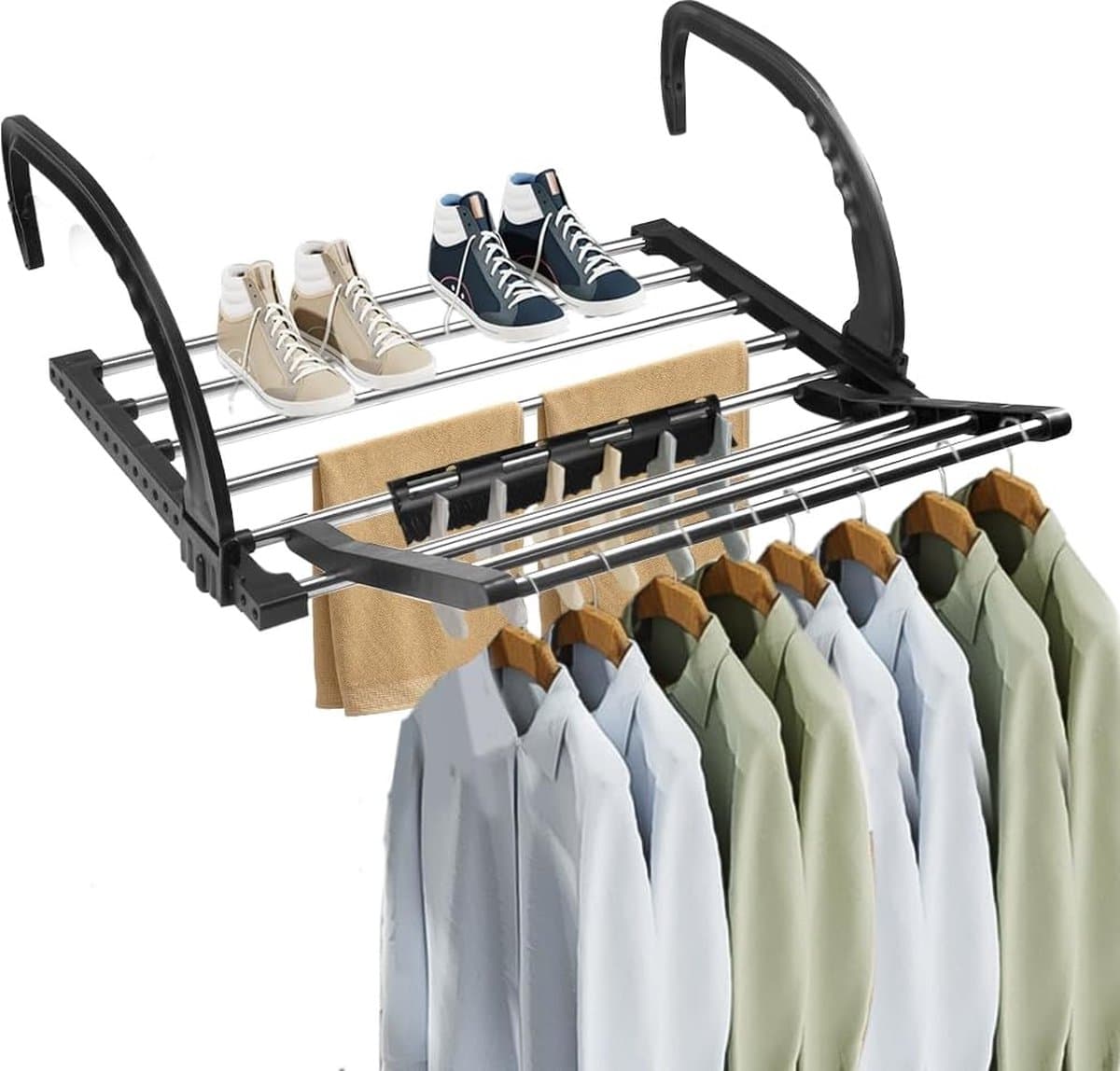 Balkonwasdroger, roestvrij staal, 50 cm, balkondroger, inklapbaar, hangdroger, wasrek, wanddroger, radiator, zwart, hangwasdroger, washanger, balkon, droger voor binnen en buiten — afbeelding 1