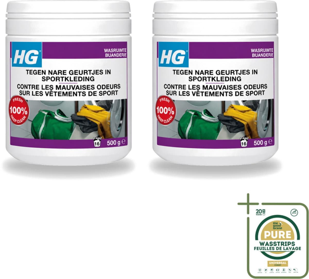 2 x HG - Wasruimte - Tegen Nare Geurtjes In Sportkleding - Wasmiddeltoevoeging - 500 g - Wasstrips - Geurverwijdering Sportkleding - Stankmoleculen Verwijderen - Wasmiddel Toevoeging - Sportkleding Geur - Handdoek Geur — afbeelding 1