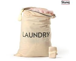 Stunq® Opvouwbare Katoenen Waszak met Rits en Draaghengel – Naturel, Waterafstotend en Schimmelwerend