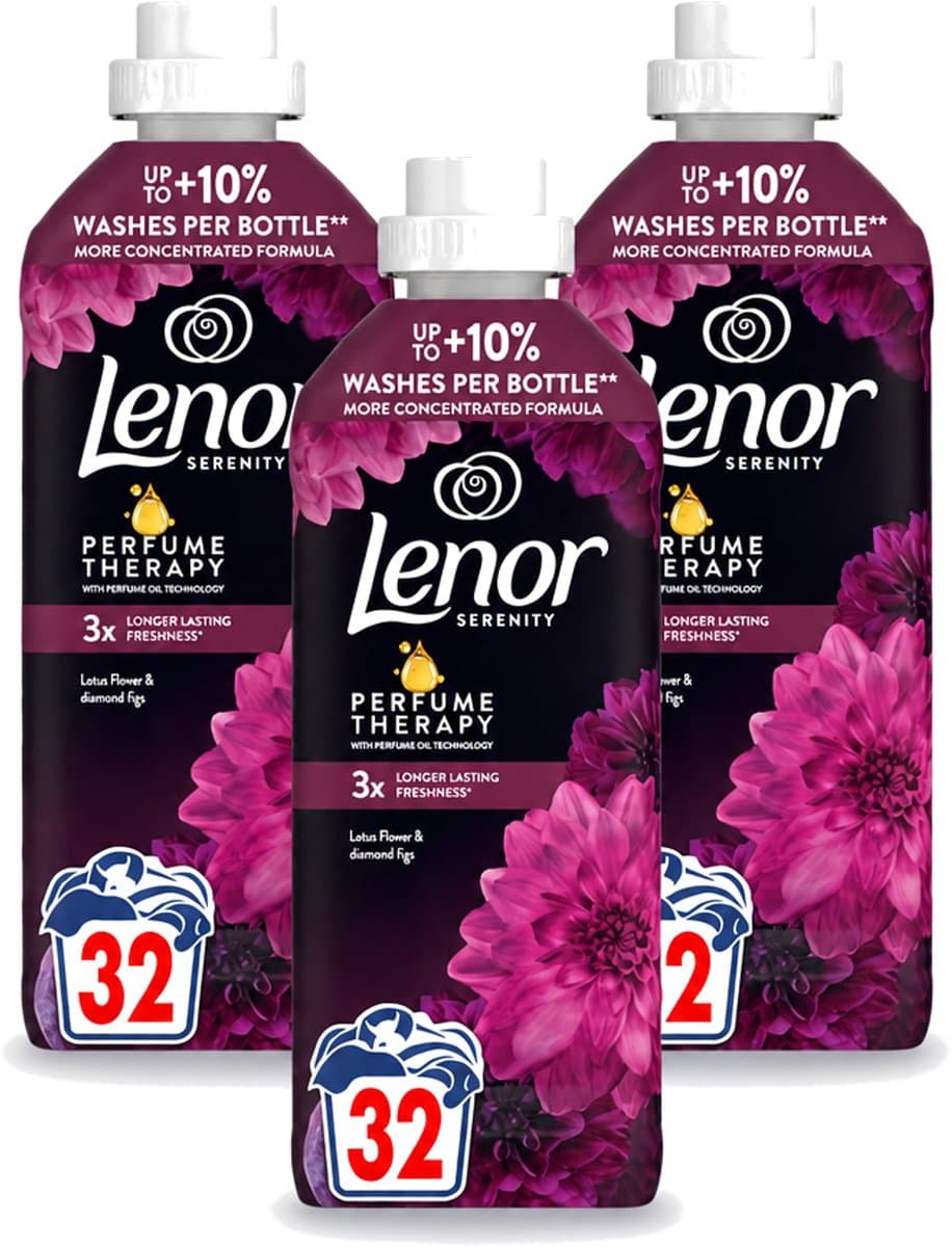 3 x Lenor – Wasverzachter – Lotus Flower & Diamond Figs – 32 Wasbeurten – 675 ml - Voordeelverpakking - 3 stuks — afbeelding 1