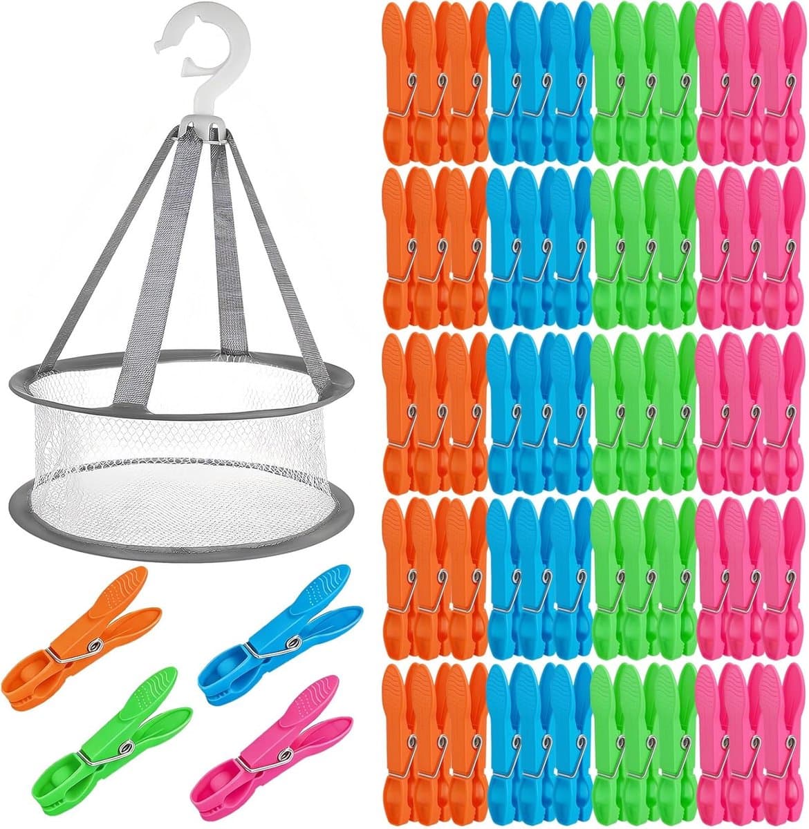Wasknijpers Zonder Sporen, Kleurige Wasknijpers met Mand, Wasknijpertas met Knijpers, Plastic Sokkenknijpers Clothes Pegs voor Wastlijn Handdoek Knijpers Fotoknijpers + 1 Mand — afbeelding 1