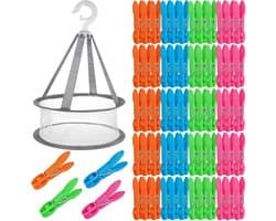 Wasknijpers Zonder Sporen, Kleurige Wasknijpers met Mand, Wasknijpertas met Knijpers, Plastic Sokkenknijpers Clothes Pegs voor Wastlijn Handdoek Knijpers Fotoknijpers + 1 Mand