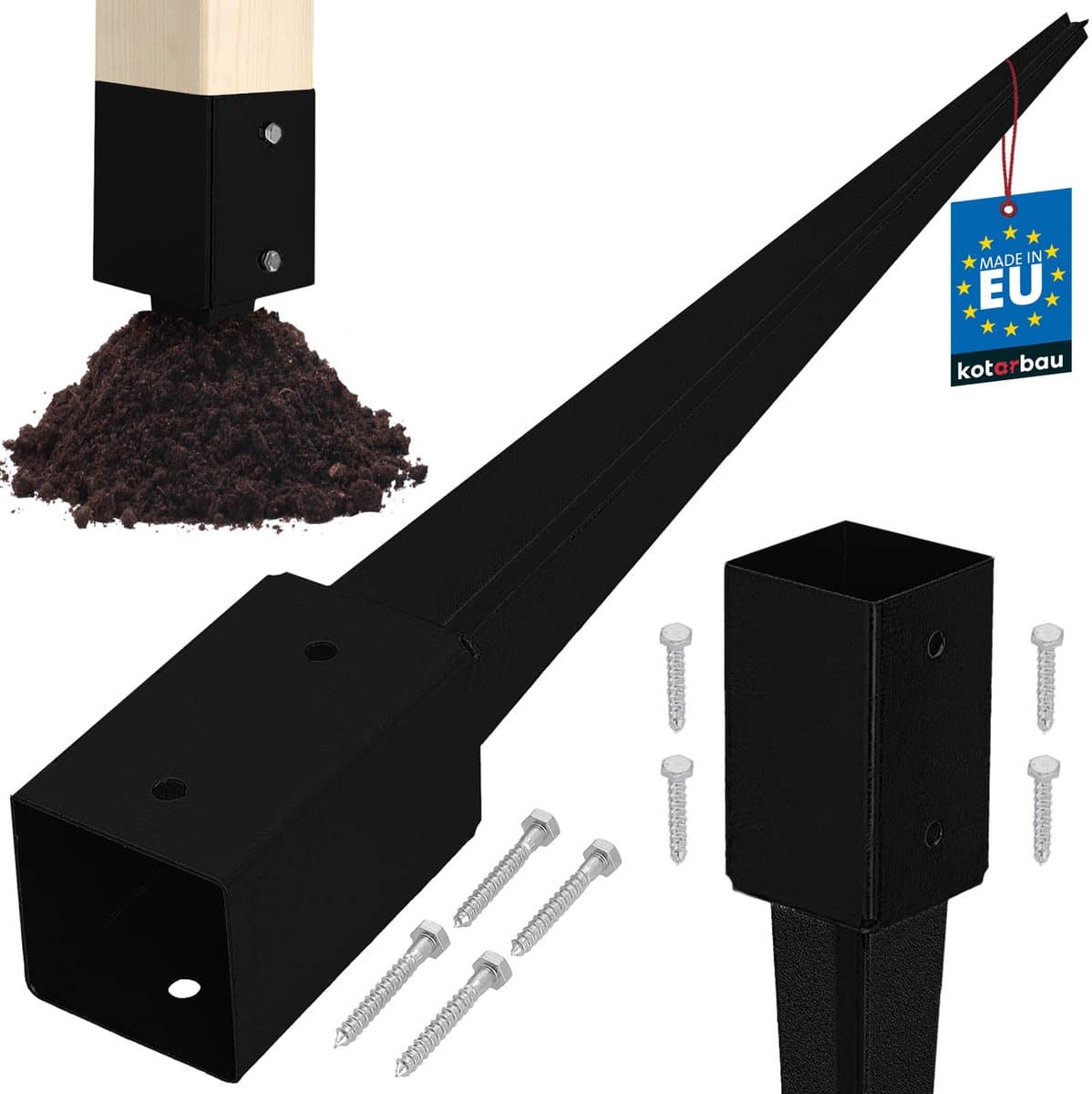 Kotarbau Serie - Stalen Paalbasis - Zwart - Voor Pergola en Prieel - 81 x 81 x 750 mm — afbeelding 1