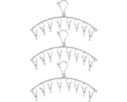 JGS ® Sokkenhanger Droogrek Set van 3 met Winddichte Haken en 8 Clips voor Diverse Kledingstukken