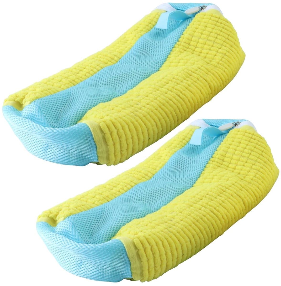 Dailygoods - 2 stuks schoenenwasmachinezakken voor droger en wasmachine, zachte vezels, 360° reiniging, herbruikbare waszak voor sneakers en tennisschoenen (geel) — afbeelding 1